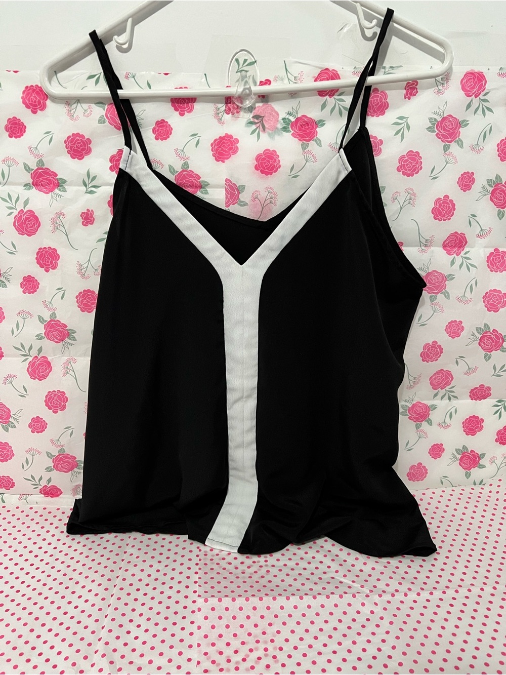 Black & White V-Insert Spaghetti Strap Top